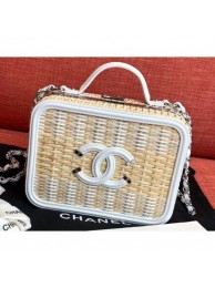 Replica Chanel Rattan/Patent Calfskin CC Filigree Vanity Case Medium Bag A93343 White 2019 AQ02601