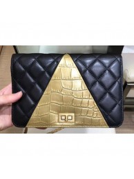 Replica Chanel Reissue 2.55 Lambskin and Crocodile Embossed Calfskin Wallet on Chain WOC Bag AP0612 Black/Gold 2019 AQ02670