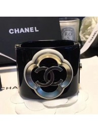 Replica Chanel Resin Camellia Bloom Cuff Bracelet Black 2019 Collection AQ02074