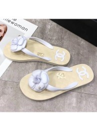 Replica Chanel Rubber Camellia Thong Slides Sandals White 2020 Collection AQ03487