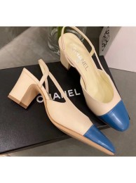 Replica Chanel Slingbacks In Calfskin & Grosgrain G31318 Beige/Blue 2020 Collection AQ02352