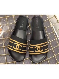 Replica Chanel Striped and CC Logo Mules Slides Slipper Sandals Black 2019 AQ03221