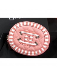 Replica Chanel Striped Grained Calfskin CC Filigree Round Zipped Coin Purse A81458 Pink 2019 AQ01341
