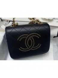 Replica Chanel Studs CC Logo Flap Bag Black 2020 AQ01226