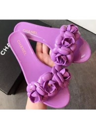 Replica Chanel Tpu Camellia Pool Mules Slides Sandals Purple 2020 AQ03911