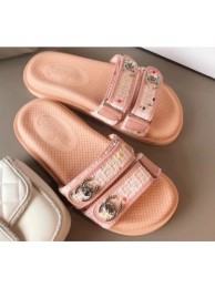 Replica Chanel Tweed CC Logo Magic Loop Mules Slipper Sandals Pink 2020 AQ03455