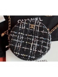 Replica Chanel Tweed Classic Round Clutch with Chain Bag AP0366 Black 2019 AQ03326