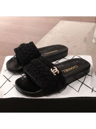 Replica Chanel Tweed Pearls Flat Mule Slide Sandals G35696 Black 2020 Collection AQ02517