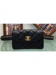Replica Chanel Vintage Chain Belt Quilted Fanny Pack Waist Flap Bag Lambskin Black AQ01137