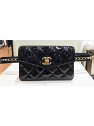 Replica Chanel Vintage Chain Belt Quilted Fanny Pack Waist Flap Bag Patent Black AQ01868