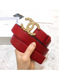 Replica Chanel Width 3cm Calfskin Belt With Crystal CC Buckle Red 2020 Collection AQ02713