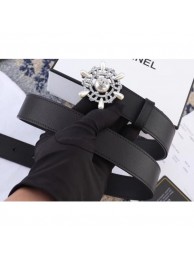 Replica Chanel Width 3cm Crystal and Pearl Flower Buckle Leather Belt Black Belt AQ02513