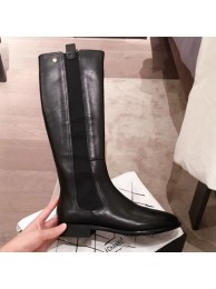 Replica Cheap Chanel Leather Camellia Slip-on Flat High Boots Black 2019 Collection AQ01539