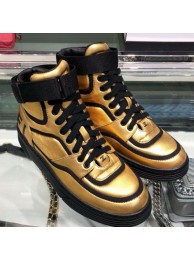 Replica Cheap Chanel Metallic Leather High-Top Sneakers G35063 Gold/Black 2019 Collection AQ00661