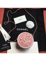 Replica Cheap Chanel Striped Grained Calfskin CC Filigree Round Clutch With Chain Bag AP0365 Pink 2019 AQ03540