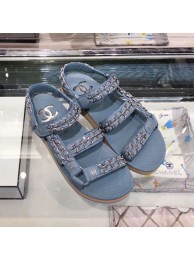 Replica Designer Chanel Chain Leather Strap Flat Sandals Blue 2020 Collection AQ01493