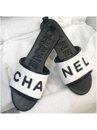 Replica Designer Chanel Logo Mules Slipper Sandals White 2020 AQ01489