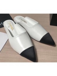 Replica Fashion Chanel Lambskin and Satin Slippers White/Black 2020 AQ02166