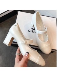 Replica Luxury Chanel Calfskin Mid-Heel Mary Janes Ballerinas Pump White 2019 Collection AQ03660