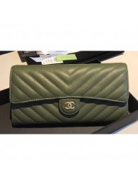 Replica Luxury Chanel Chevron Flap Wallet Green 2018 AQ01766