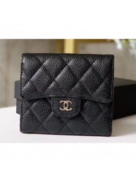 Replica Luxury Chanel Classic Small Flap Wallet 31528 AP0231 Grained Calfskin Black/Silver AQ03427