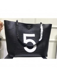 Replica Luxury Chanel Number 5 Croco Pattern Shopping Tote Bag Black 2019 AQ04011