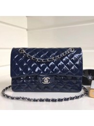 Replica Luxury Chanel Patent Calfskin Medium Classic Flap Bag A1112 Deep Blue（Silver Hardware） Collection AQ04080