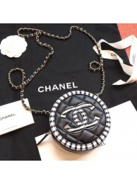 Replica Luxury Chanel Striped Grained Calfskin CC Filigree Round Clutch With Chain Bag AP0365 Black 2019 AQ00510