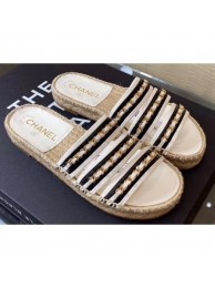 Replica Luxury Chanel Top Quality Chain Lambskin Espadrilles Mules G35931 White/Black 2020 AQ04240