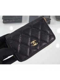 Replica Top Chanel Grained Leather Classic Zipped Card Holder A69271 Black/Gold AQ02973