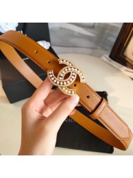 Replica Top Chanel Grianed Calfskin Belt 30mm with Pearl CC Buckle Brown 2019 Collection AQ02528