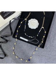 Replica Top Chanel Resin Pearl Double Long Necklace White/Blue 2019 Collection AQ03576